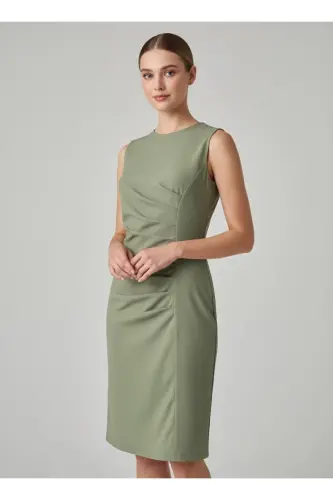 Kadın Drapeli Kısa Elbise 3073-Haki 