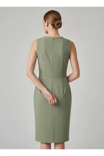 Kadın Drapeli Kısa Elbise 3073-Haki - 4