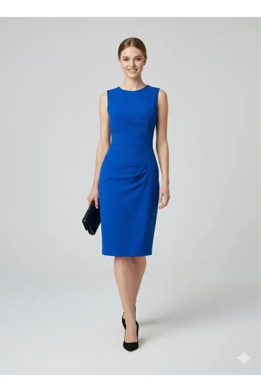 Kadın Drapeli Kısa Elbise 3073-Mavi - MY CRASIA