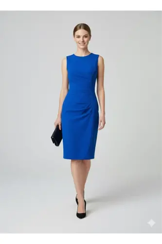 Kadın Drapeli Kısa Elbise 3073-Mavi 