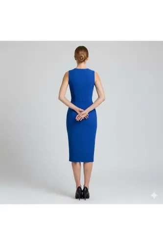 Kadın Drapeli Kısa Elbise 3073-Mavi - 4