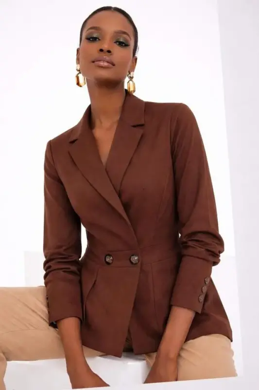 Kadın Düğme Ve Plise Detay Arkası Lastikli Ceket - BÜYÜKBEDENIZ