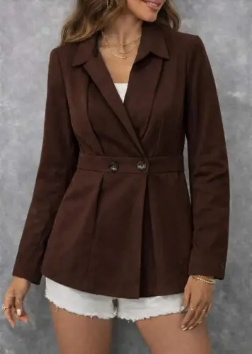 Kadın Düğme Ve Plise Detay Arkası Lastikli Ceket - 2