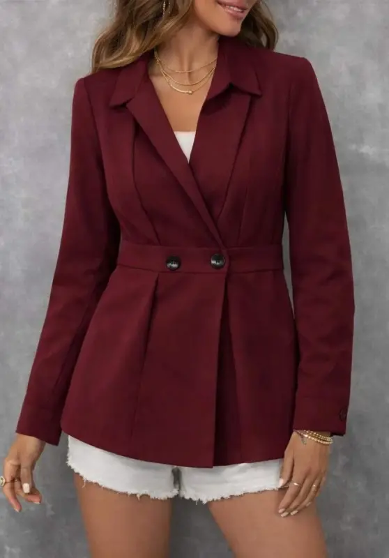 Kadın Düğme Ve Plise Detay Arkası Lastikli Ceket - 2