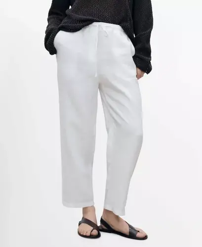Women's Straight Linen-Blend Pants - Off White - 1