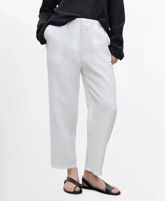 Women's Straight Linen-Blend Pants - Off White - 1