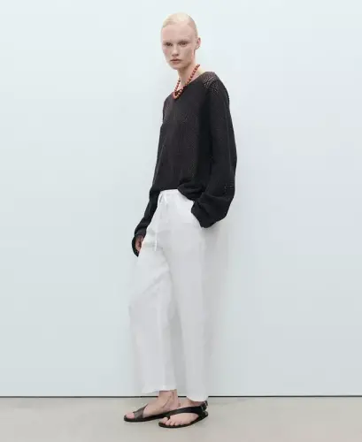 Women's Straight Linen-Blend Pants - Off White - 5