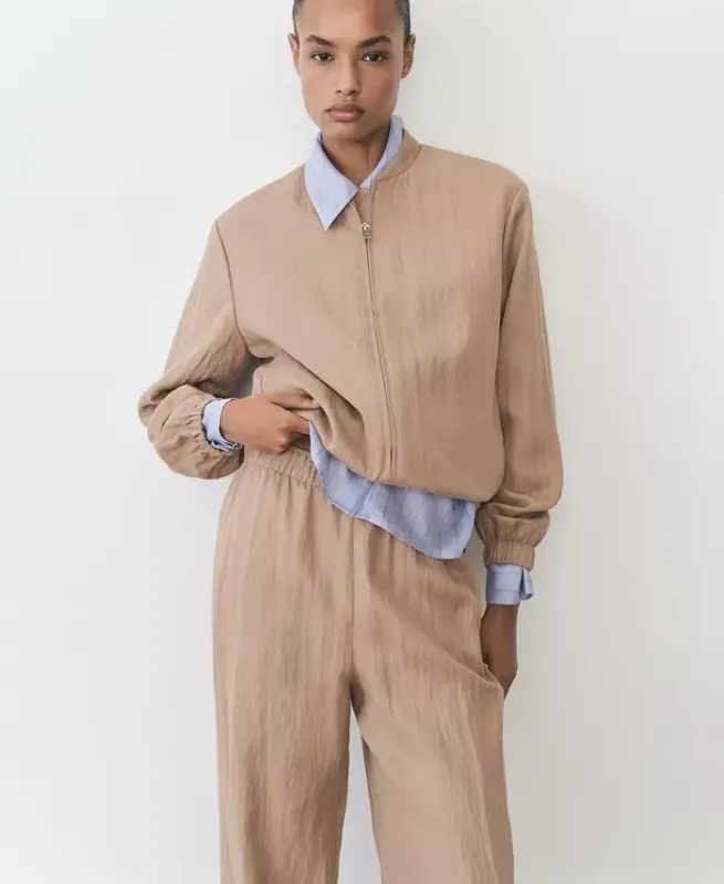 Women's Straight Lyocell Texture Pants - Medium Brown - 3