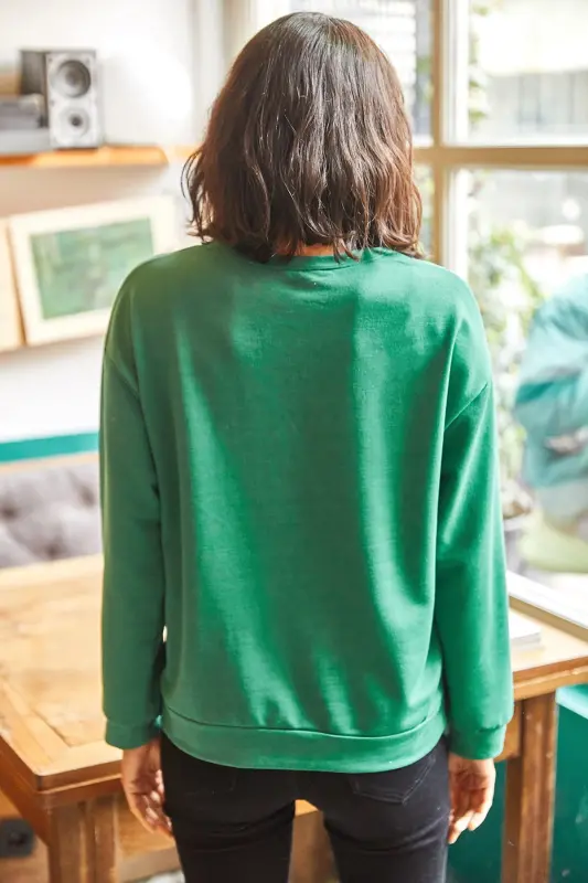 Kadın Düz Zümrüt Yeşili Basic Yumuşak Dokulu Salaş Sweatshirt SWT-19000457-Düz Zümrüt Yeşili - 5
