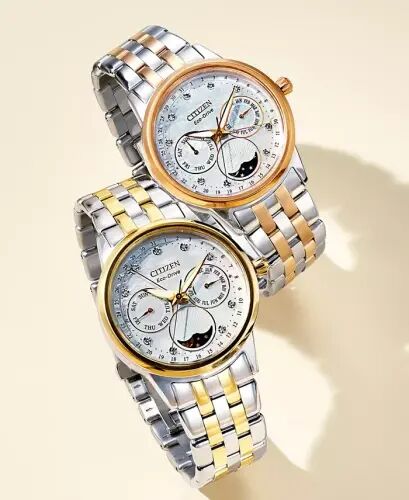 Women's Eco-Drive Calendrier Diamond Accent Two-Tone Stainless Steel Bracelet Watch 37mm-Rose Gold Two Tone - 3