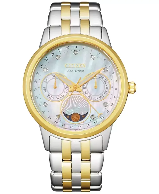 Women's Eco-Drive Calendrier Diamond Accent Two-Tone Stainless Steel Bracelet Watch 37mm-Two Tone - CITIZEN