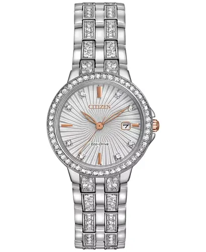 Women's Eco-Drive Crystal Accent Stainless Steel Bracelet Watch 28mm EW2340-58A - No Color - 1