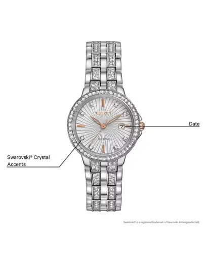 Women's Eco-Drive Crystal Accent Stainless Steel Bracelet Watch 28mm EW2340-58A - No Color - 5