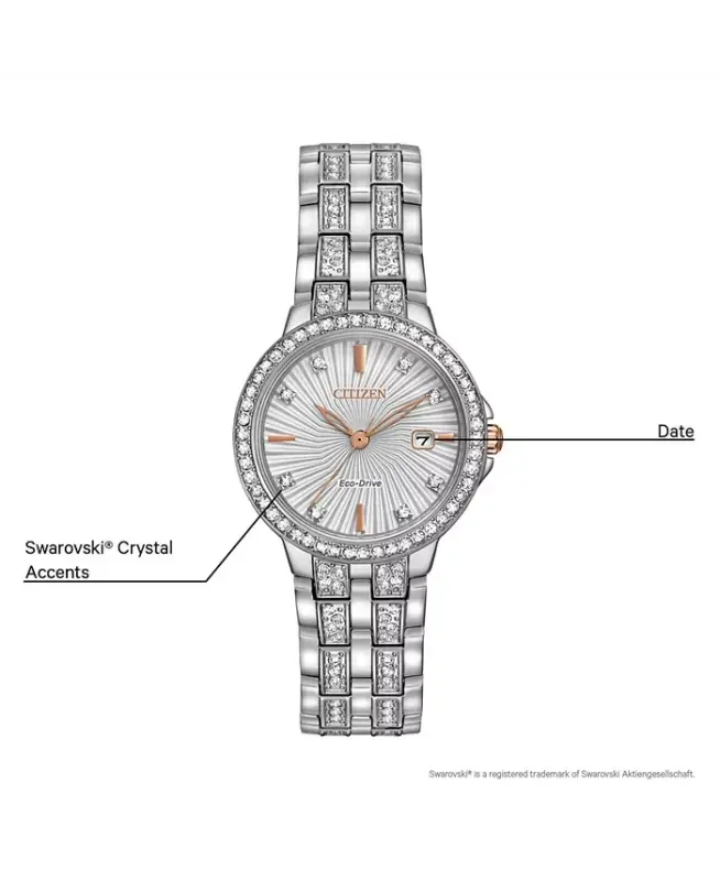 Women's Eco-Drive Crystal Accent Stainless Steel Bracelet Watch 28mm EW2340-58A - No Color - 5