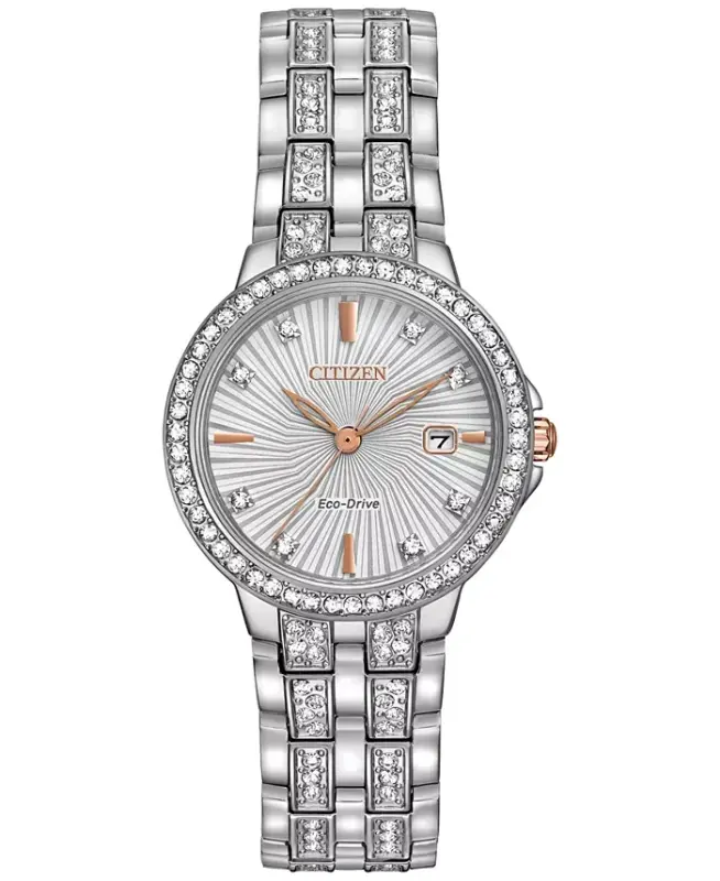 Women's Eco-Drive Crystal Accent Stainless Steel Bracelet Watch 28mm EW2340-58A-No Color - 1