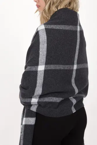 Kadın Ekose Desen Pamuk Dokuma Şal Atkı 70*190-AÇIK SİYAH ÇİZGİLİ - ANDİFLİ (1)