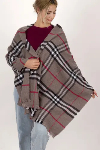 Kadın Ekose Desen Pamuk Dokuma Şal Atkı 70*190-VİZON ÇİZGİLİ - 6