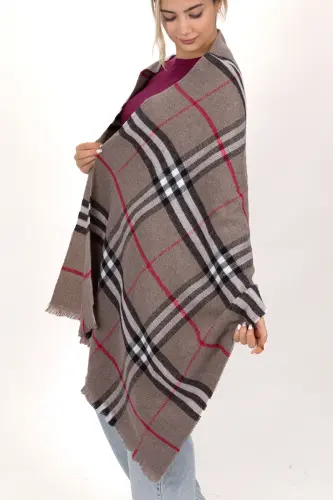 Kadın Ekose Desen Pamuk Dokuma Şal Atkı 70*190-VİZON ÇİZGİLİ - 5