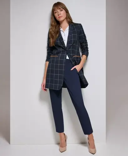 Women's Windowpane One-Button Blazer - Midnt/grey - TOMMY HILFIGER (1)