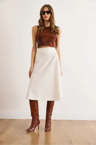 Kadın Ekru Beli Bantlı Selanik Çan Etek ETK-19000297-Ekru - 4