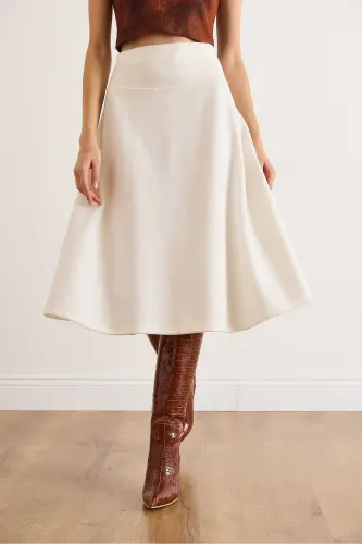 Kadın Ekru Beli Bantlı Selanik Çan Etek ETK-19000297-Ekru - 6