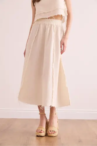 Kadın Ekru Beli Lastikli Pis Dikiş Müslin Etek ETK-19000310-Ekru - 3