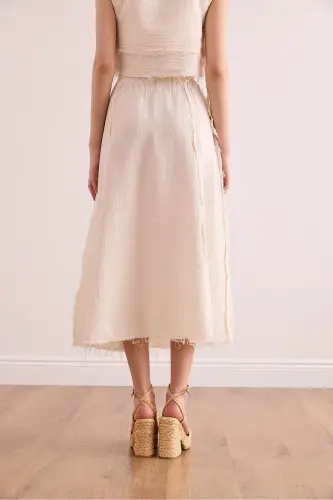 Kadın Ekru Beli Lastikli Pis Dikiş Müslin Etek ETK-19000310-Ekru - 6