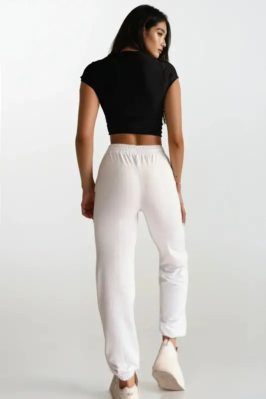 Kadın Ekru Beli Ve Paçasi Lastikli Basic Eşofman Alti ALC-X5902-EKRU - 3