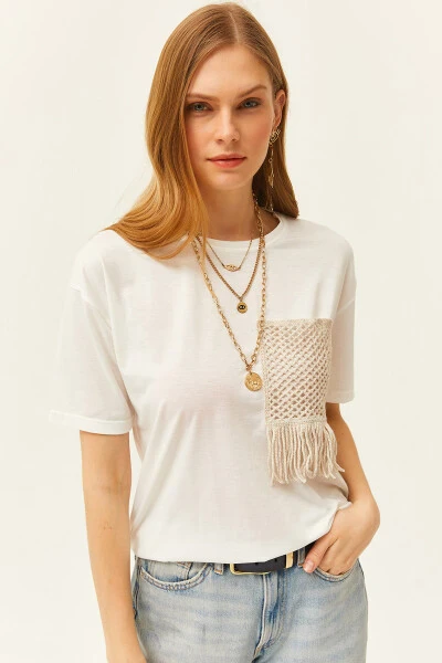 Kadın Ekru Garnili Tişört TSH-19000768-Ekru 