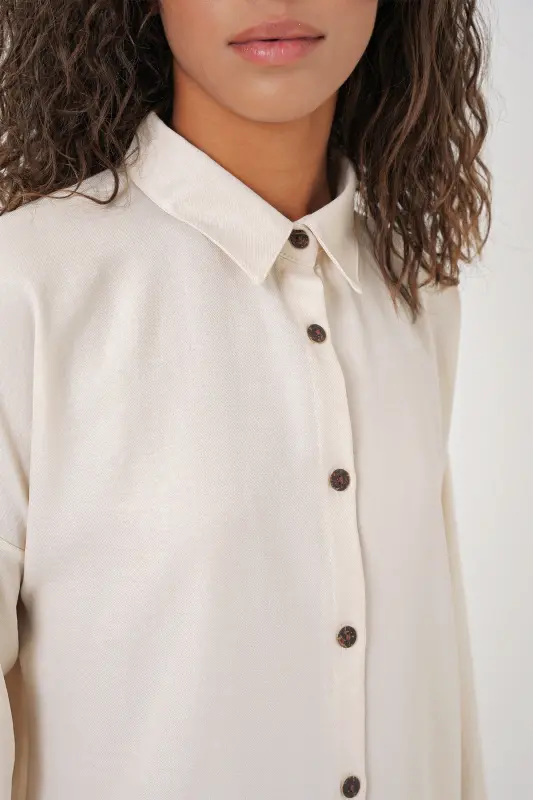 Kadın Ekru Oversize Keten Alt Üst Takım 6622 - EKRU - 5