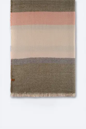 Kadın Ekru Püsküllü Kışlık Atkı Triko Renkli Basic Yumuşak Dokulu Esnek Akrilik Lily Çizgili-Ekru - 6