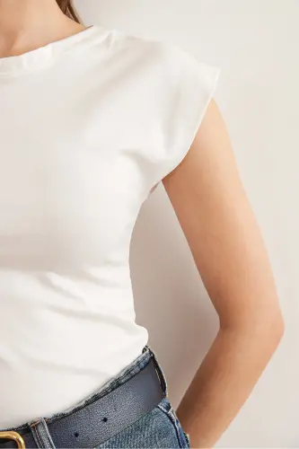 Kadın Ekru Yarasa Yumuşak Dokulu Esnek Bluz BLZ-19002877-Ekru - 6