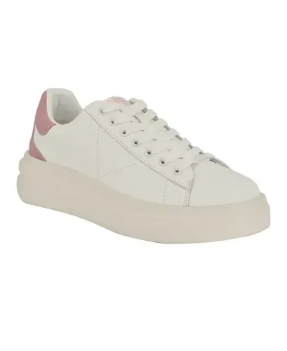 Women's Elbina Contrast Heel Lace-Up Sneakers - White/Pink 