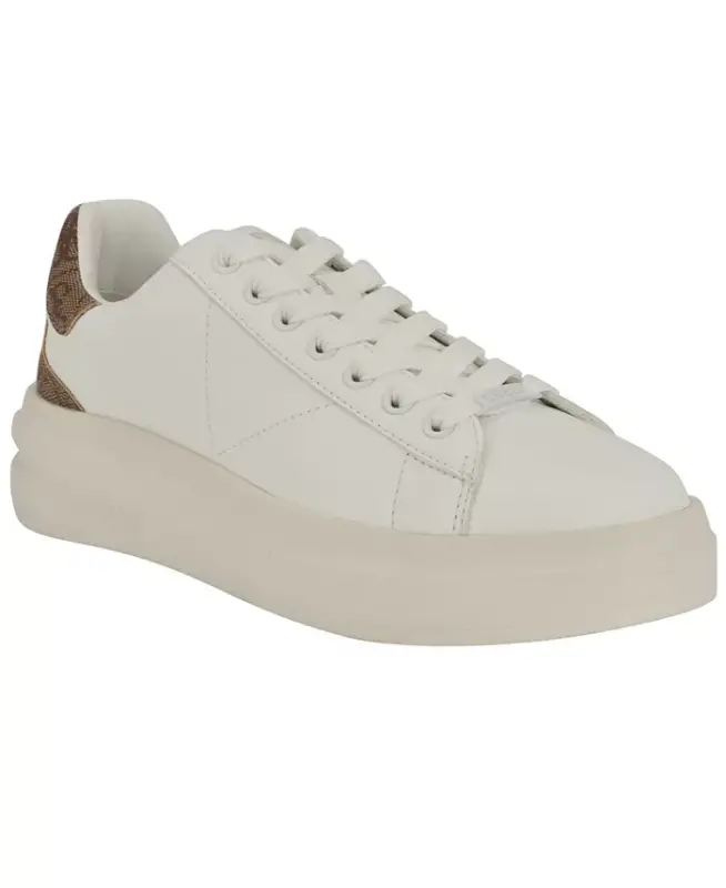 Women's Elbina Contrast Heel Lace-Up Sneakers - White/Brown Logo - 1