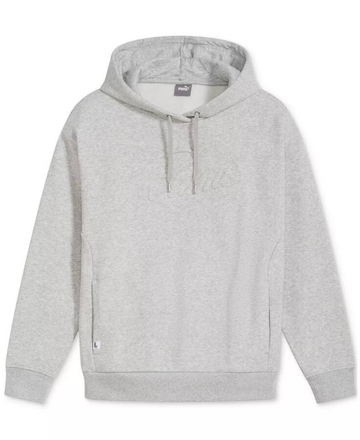 Kadın Embossed Logolu Polar Kapşonlu Sweatshirt Açık Gri - 4