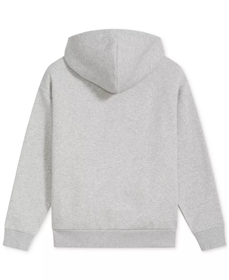 Kadın Embossed Logolu Polar Kapşonlu Sweatshirt Açık Gri - 5