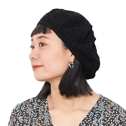 CHARM Womens Mens French Beret Hat - Hand Knit 100% Cotton Crochet Caps Girl Scouts-Bohemian Style Summer Beanie 