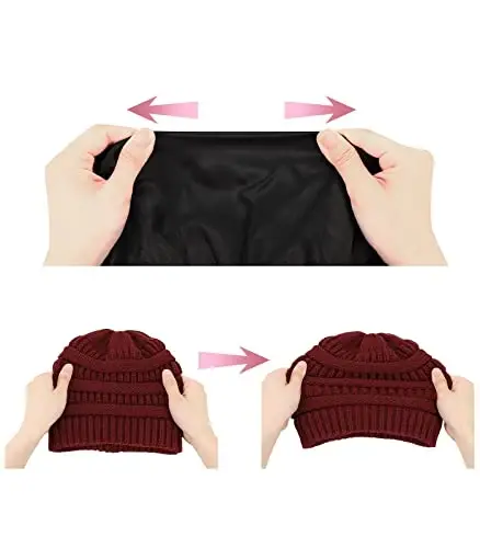 Zando Satin Lined Beanie for Women Men Teen - Slouchy Warm Winter Hat with Hair Protection Sleep Cancer Knit Skull Cap - 4