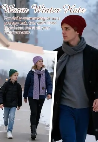 Kadın Erkek Gençler için Saten Astarlı Zando Bere - Saç Koruma, Uyku, Kanser için Bol Sıcak Kışlık Şapka Örme Kafatası Bere - 4