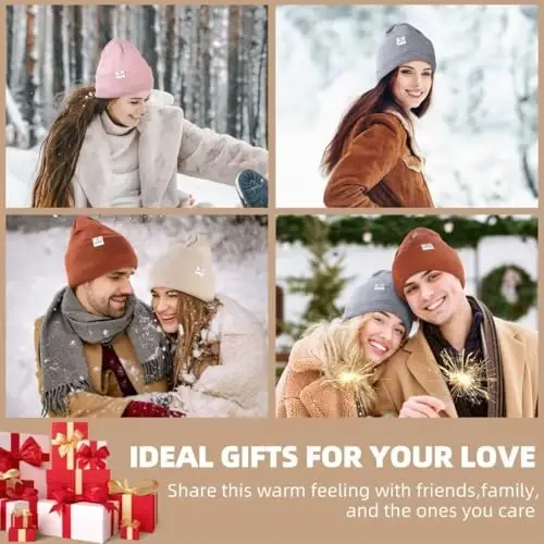 3 Pack Satin Lined Winter Beanie Hats for Women Men,Silk Lined Womens Beanies Knit Soft Warm Cuffed Hat - 7