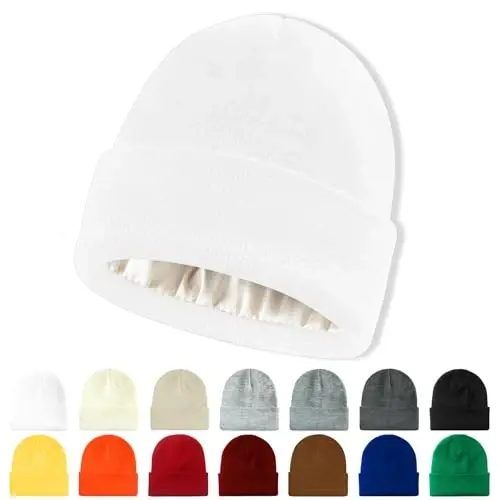 ANTI-REBOUNDUMBRE Satin Lined Beanie for Women Men Winter Hat Silk Lining Warm Cuffed Beanie Knit Hats - 6