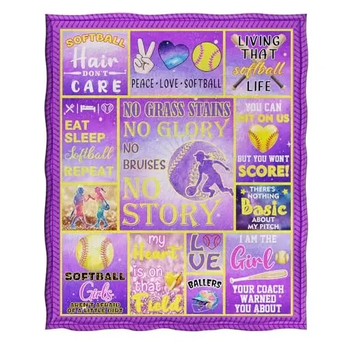 Jekeno Softball Blanket Gifts for Women Men, Soft Fleece Flannel Sport Throw for Boys Girls Player, Unique Gifts Ideas for Softball Lovers - 3