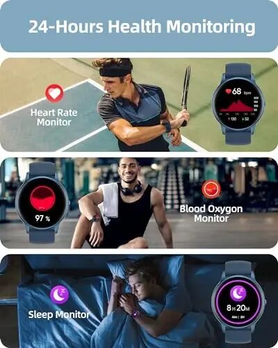 Parsonver Smart Watch for Women Men (Answer/Make Calls) Compatible with iPhone/Android Phones, Fitness Tracker with 100+ Sports Modes IP68 Waterproof, Heart Rate/Blood Oxygen/Sleep/Steps Monitor, Blue - 3