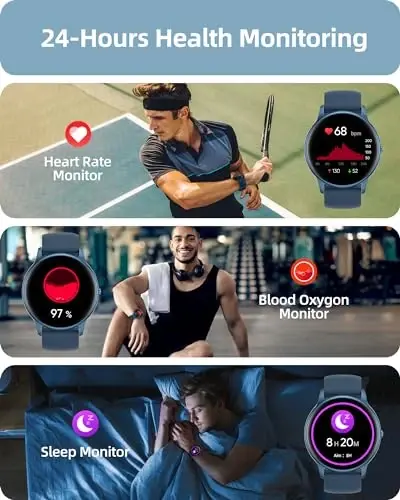 Parsonver Smart Watch for Women Men (Answer/Make Calls) Compatible with iPhone/Android Phones, Fitness Tracker with 100+ Sports Modes IP68 Waterproof, Heart Rate/Blood Oxygen/Sleep/Steps Monitor, Blue - 3