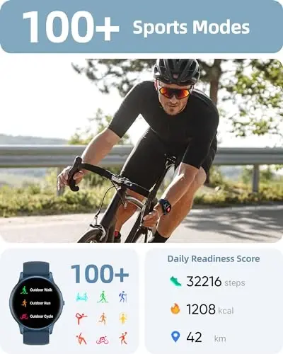 Parsonver Smart Watch for Women Men (Answer/Make Calls) Compatible with iPhone/Android Phones, Fitness Tracker with 100+ Sports Modes IP68 Waterproof, Heart Rate/Blood Oxygen/Sleep/Steps Monitor, Blue - 4