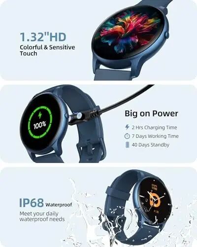 Parsonver Smart Watch for Women Men (Answer/Make Calls) Compatible with iPhone/Android Phones, Fitness Tracker with 100+ Sports Modes IP68 Waterproof, Heart Rate/Blood Oxygen/Sleep/Steps Monitor, Blue - 5