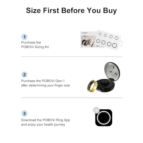 POBOVi Smart Ring for Women Men- Sleep/Fitness/Stress/Heart Rate Tracker- Menstrual Records - 7 Days Battery Life - Wireless Charging - No APP Subscription - iOS & Android Compatible (Gold, Size 7) - POBOVI (1)