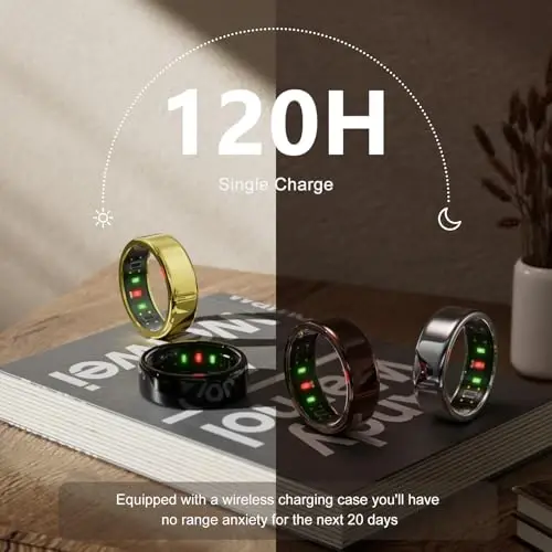 POBOVi Smart Ring for Women Men- Sleep/Fitness/Stress/Heart Rate Tracker- Menstrual Records - 7 Days Battery Life - Wireless Charging - No APP Subscription - iOS & Android Compatible (Rosegold, 11) - 6