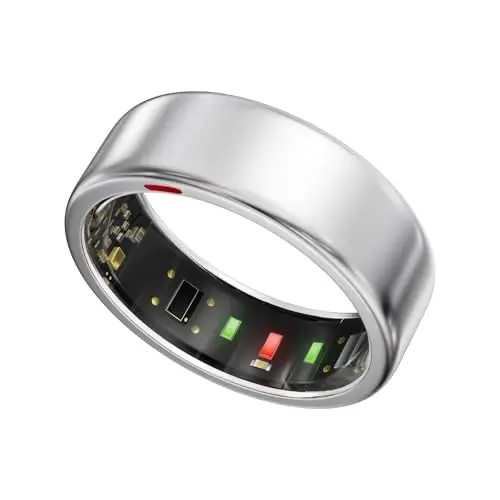 POBOVi Smart Ring for Women Men- Sleep/Fitness/Stress/Heart Rate Tracker- Menstrual Records - 7 Days Battery Life - Wireless Charging - No APP Subscription - iOS & Android Compatible(Silver, Size 9) - 1