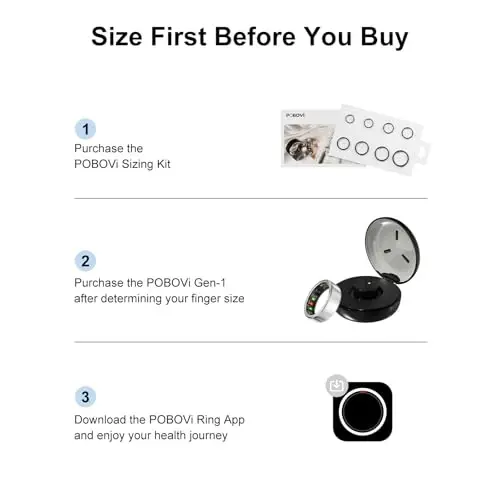 POBOVi Smart Ring for Women Men- Sleep/Fitness/Stress/Heart Rate Tracker- Menstrual Records - 7 Days Battery Life - Wireless Charging - No APP Subscription - iOS & Android Compatible(Silver, Size 9) - 2